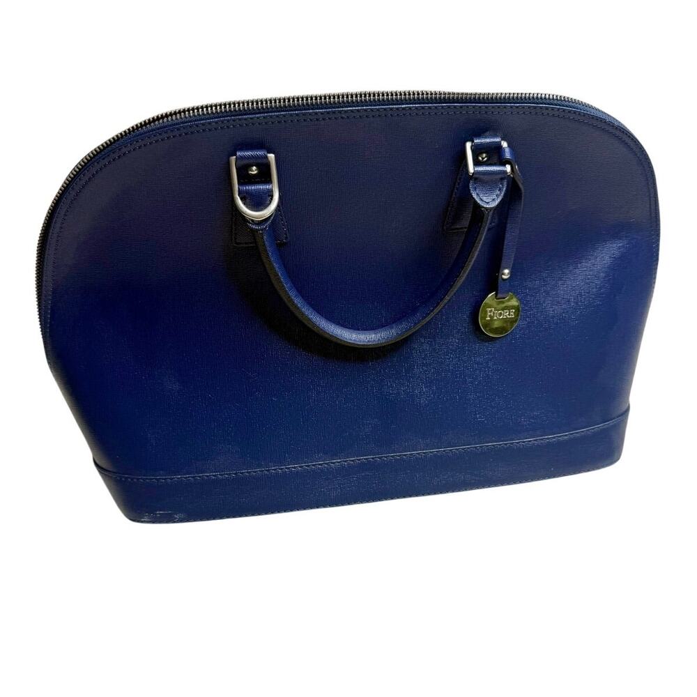 FIORE Women's Saffiano Leather Classic Dome Satchel Bag Made in Italy Navy
